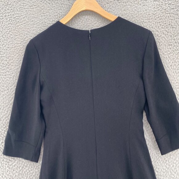 Armani Dress Womens 4 Black Sheath 3/4 Sleeve Notch Neck Career Office Modest - Picture 4 of 11
